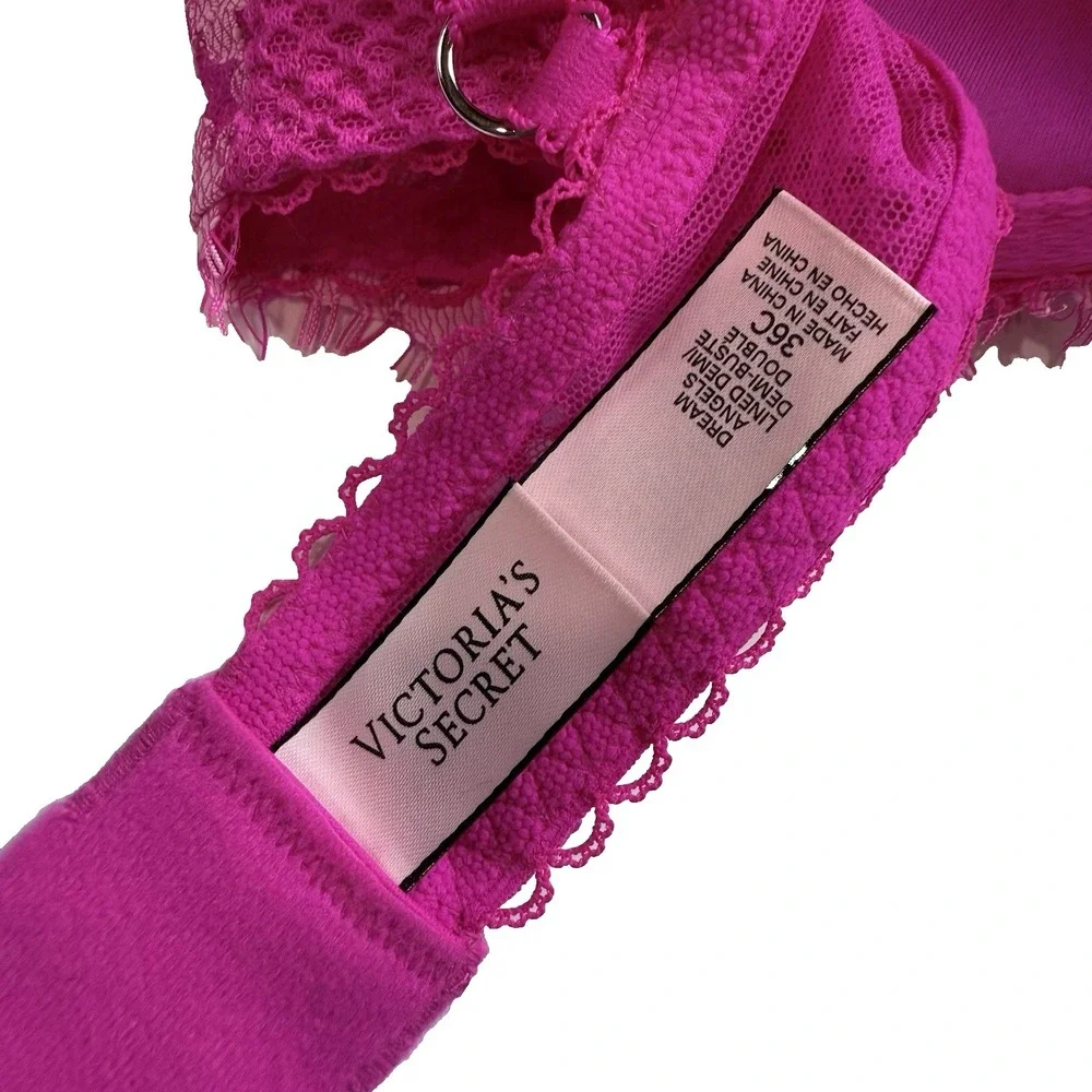 Victorias Secret Dream Angel Lined Lace Demi Bra 36 C Pink Fishnet Underwire Cup